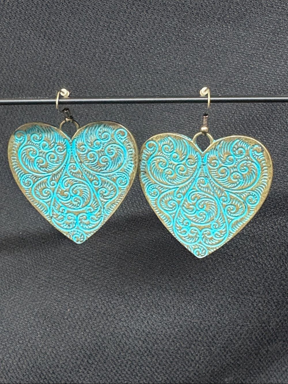 Turquoise Filigree Heart Drop Earrings - Women Jewelry